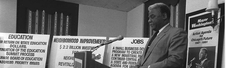 washington in front of placards