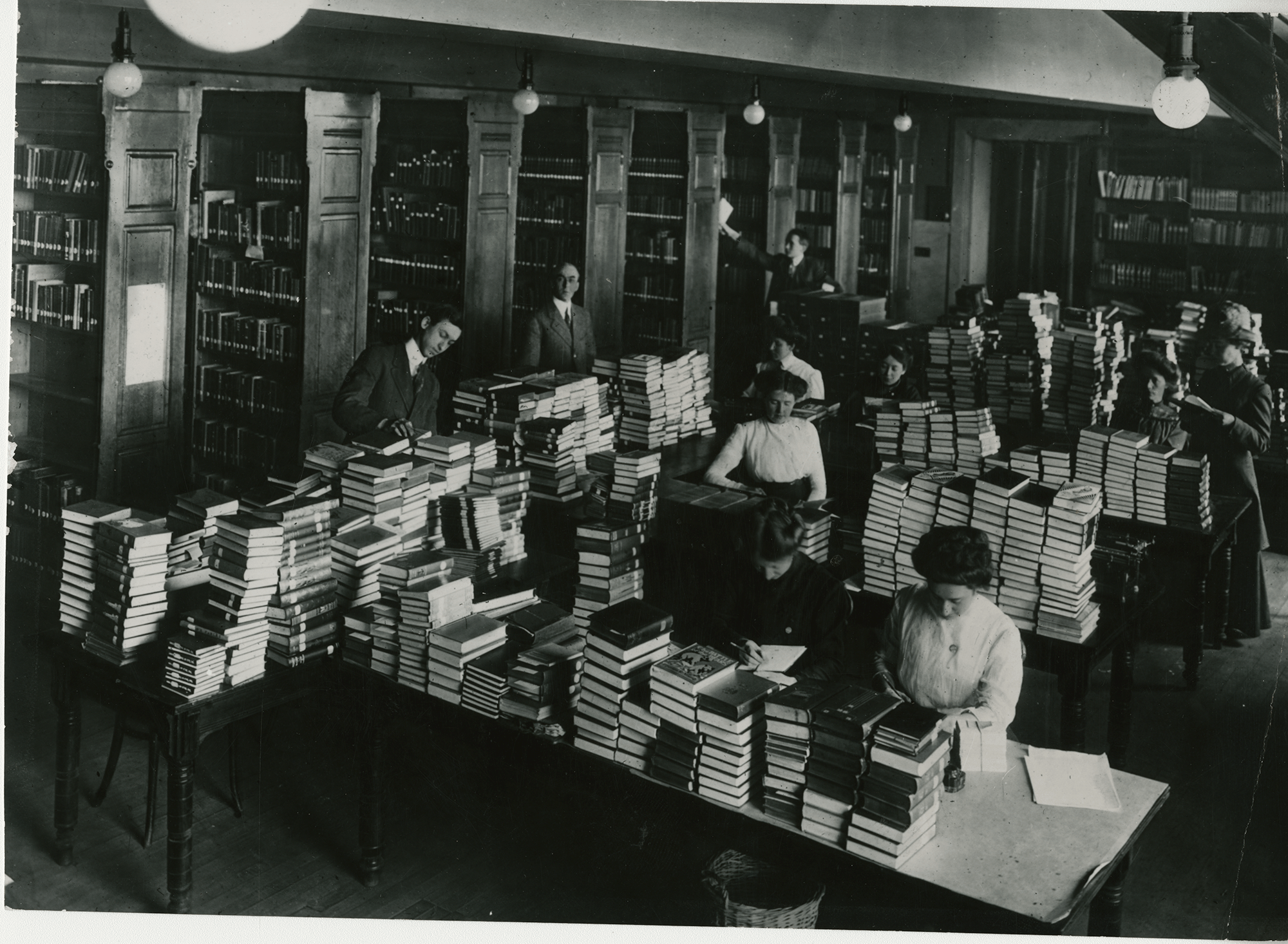 Circa 1905, Central Library staff at work.